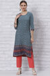 Grey LIVA Straight Kurta image number 0